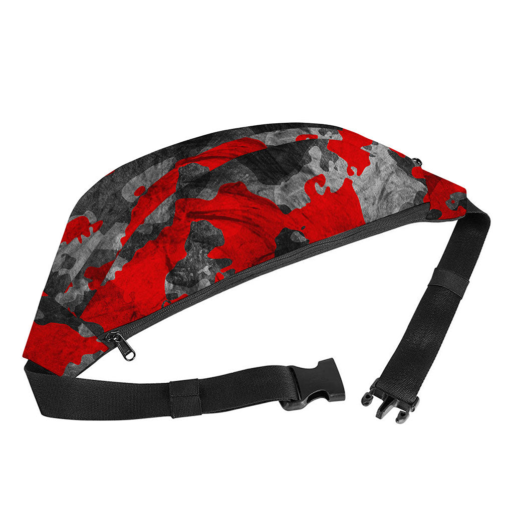 Black And Red Camouflage Print Fanny Pack