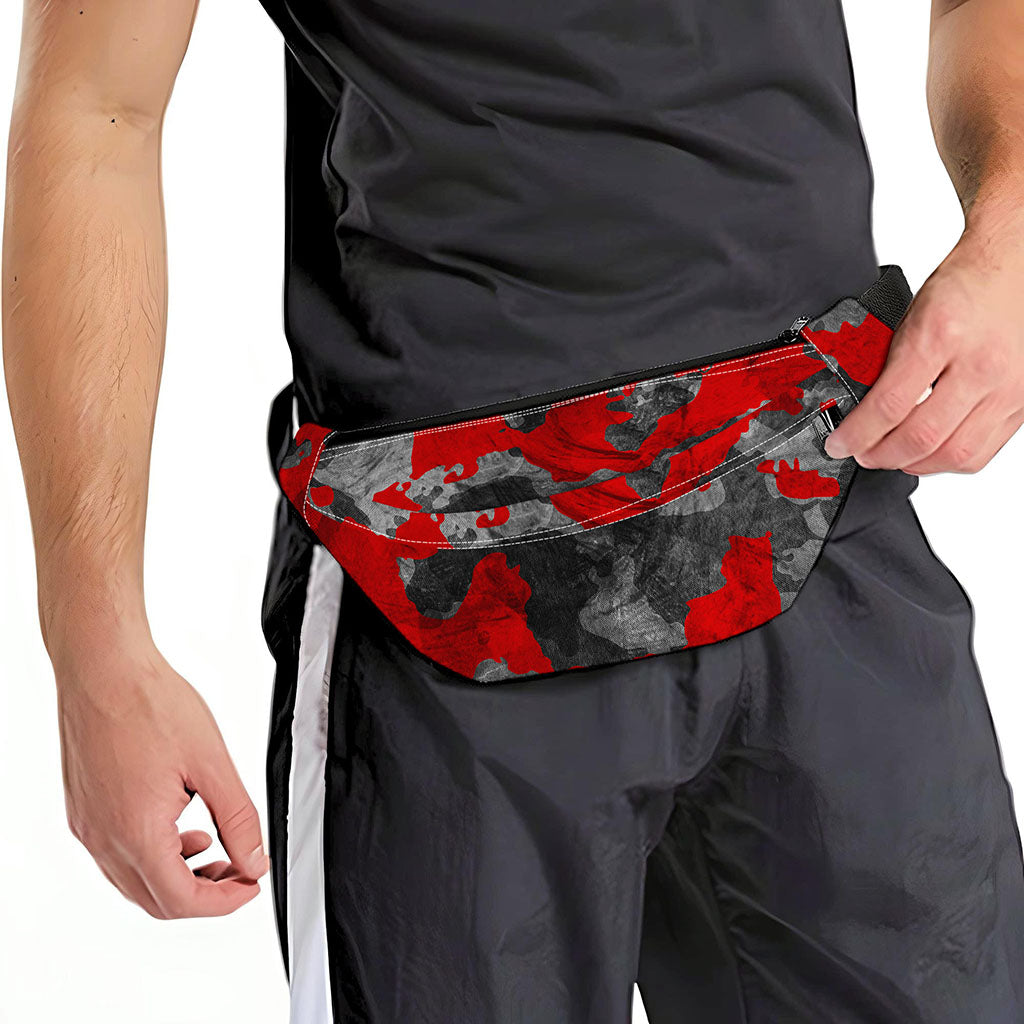 Black And Red Camouflage Print Fanny Pack