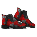Black And Red Camouflage Print Flat Ankle Boots