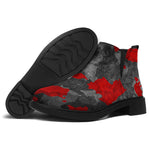 Black And Red Camouflage Print Flat Ankle Boots