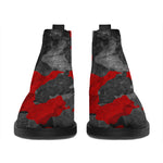 Black And Red Camouflage Print Flat Ankle Boots