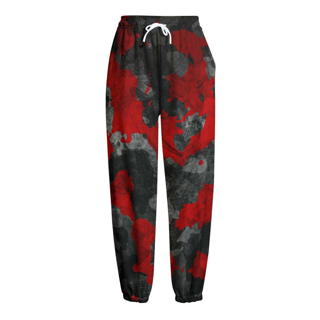 Black And Red Camouflage Print Fleece Lined Knit Pants