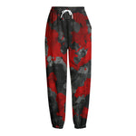 Black And Red Camouflage Print Fleece Lined Knit Pants
