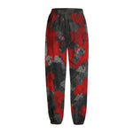 Black And Red Camouflage Print Fleece Lined Knit Pants