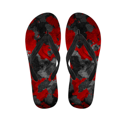 Black And Red Camouflage Print Flip Flops