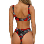 Black And Red Camouflage Print Front Bow Tie Bikini