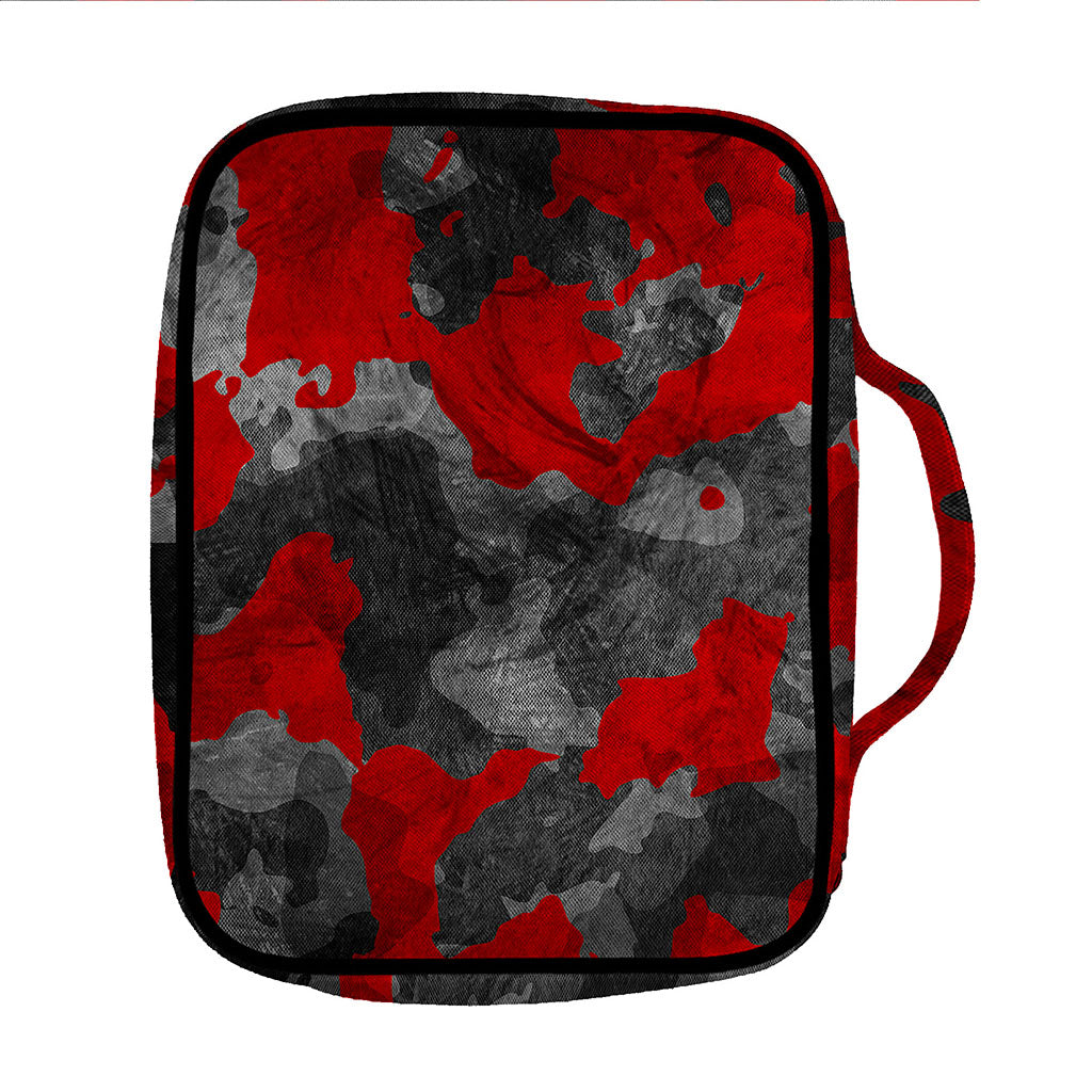 Black And Red Camouflage Print Front Pocket Bible Bag