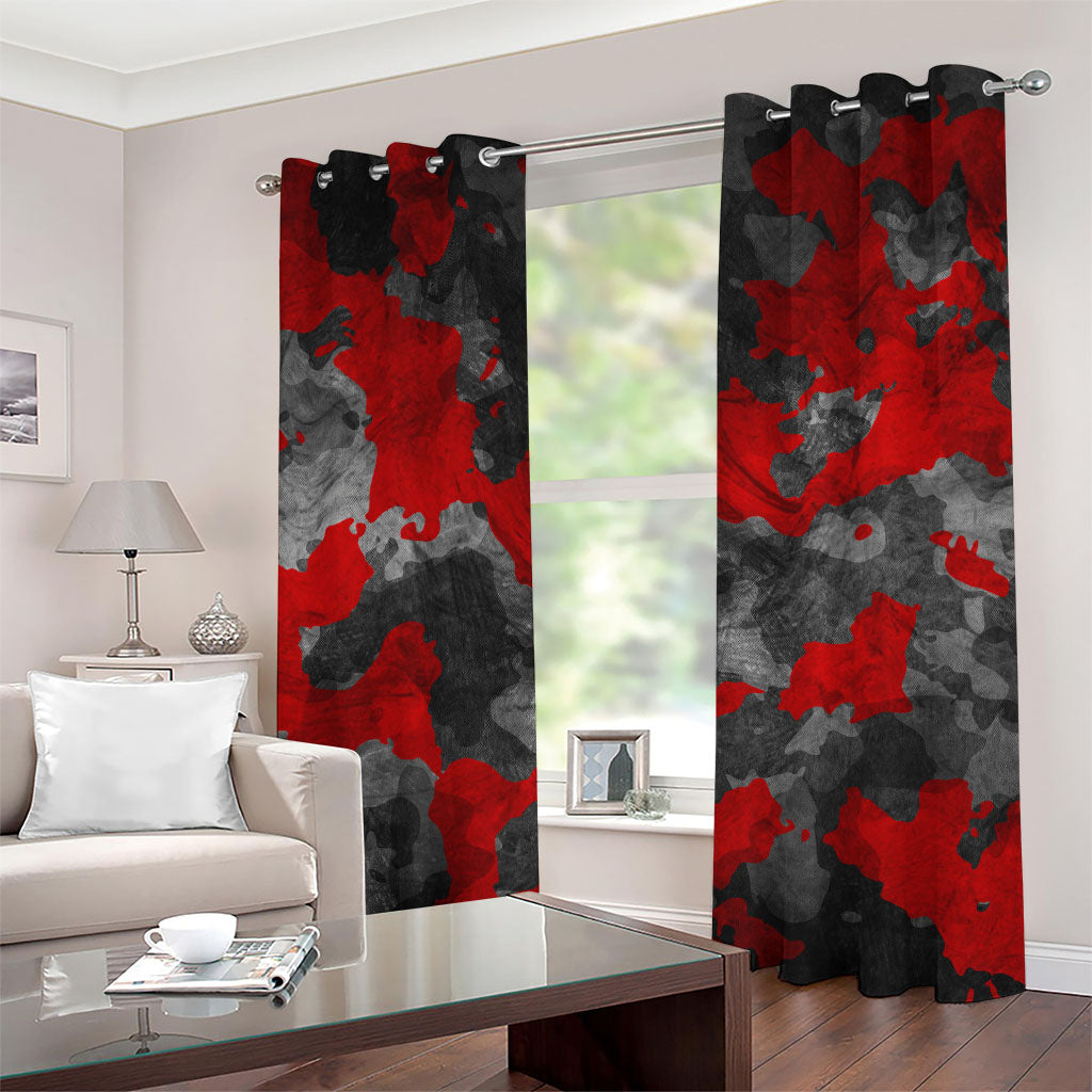 Black And Red Camouflage Print Grommet Curtains