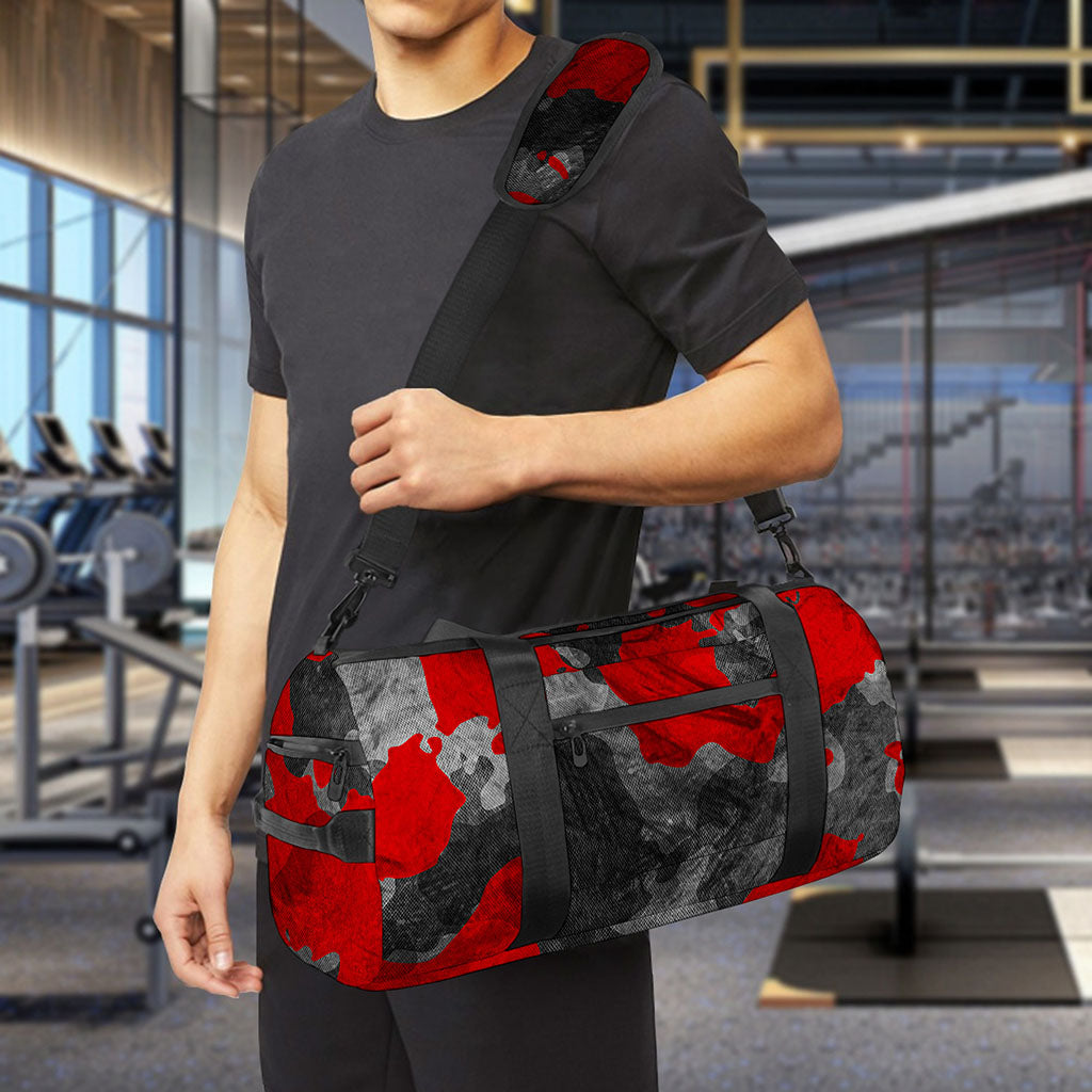 Black And Red Camouflage Print Gym Bag