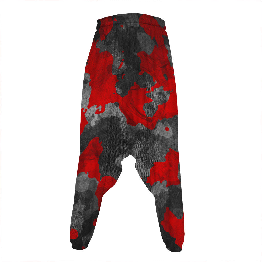 Black And Red Camouflage Print Hammer Pants