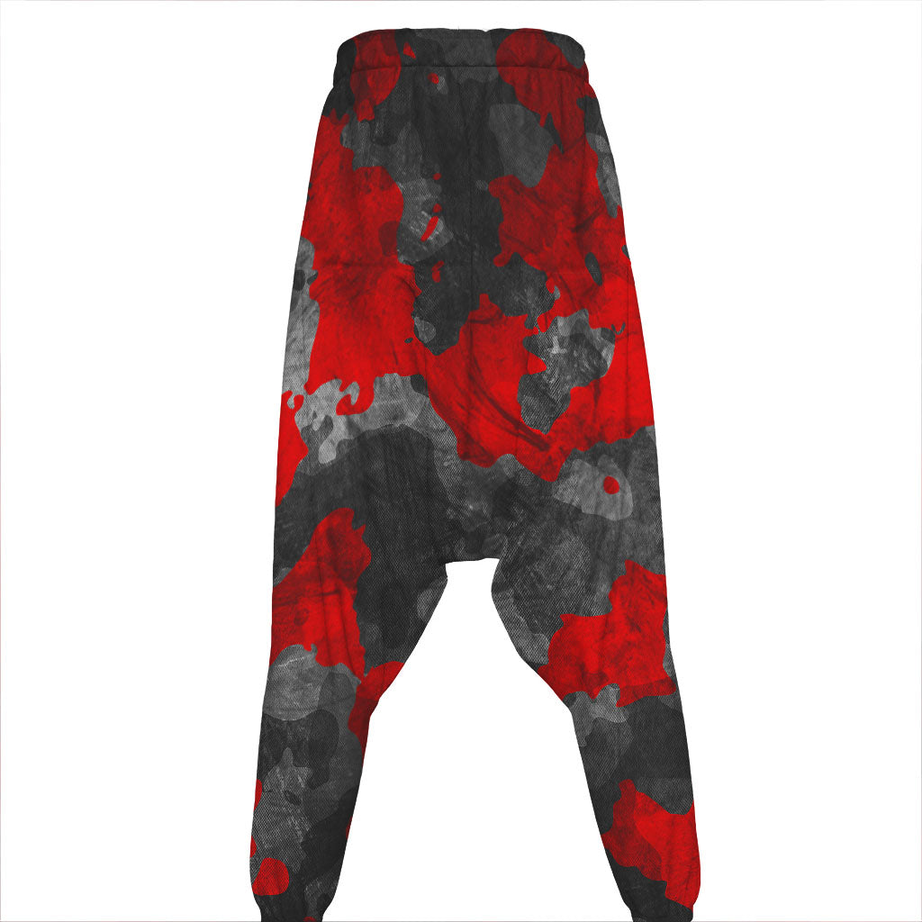 Black And Red Camouflage Print Hammer Pants