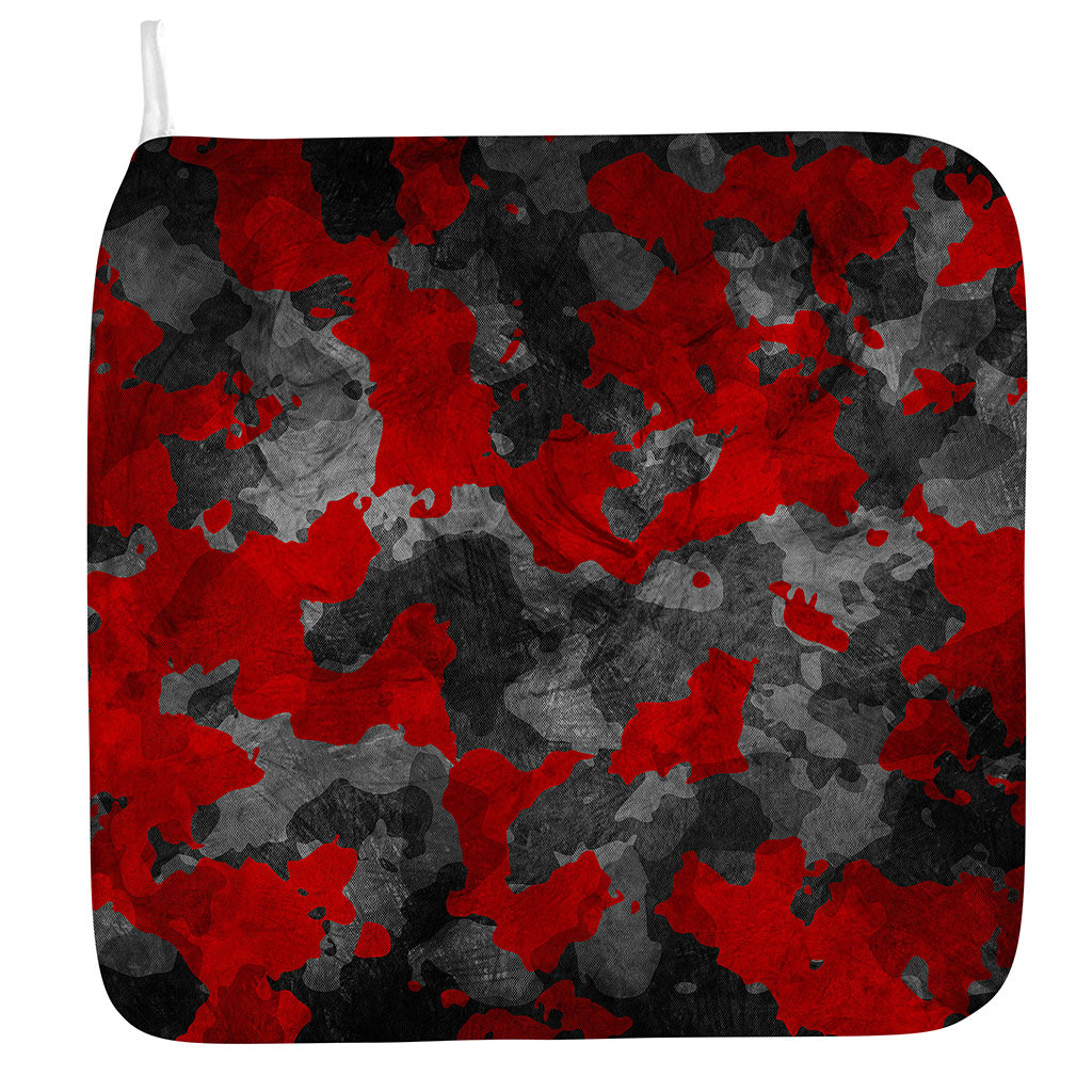 Black And Red Camouflage Print Hand Towel