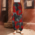 Black And Red Camouflage Print Harem Pants