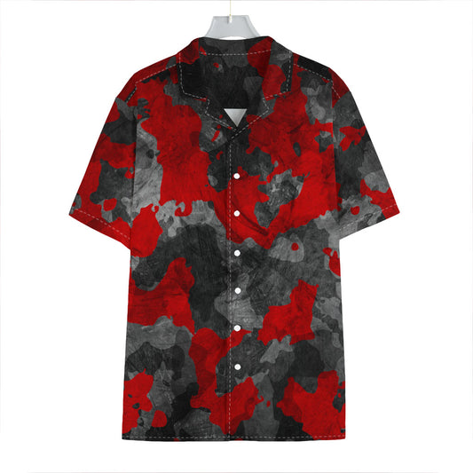 Black And Red Camouflage Print Hawaiian Shirt