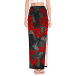 Black And Red Camouflage Print High Slit Maxi Skirt