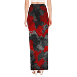 Black And Red Camouflage Print High Slit Maxi Skirt
