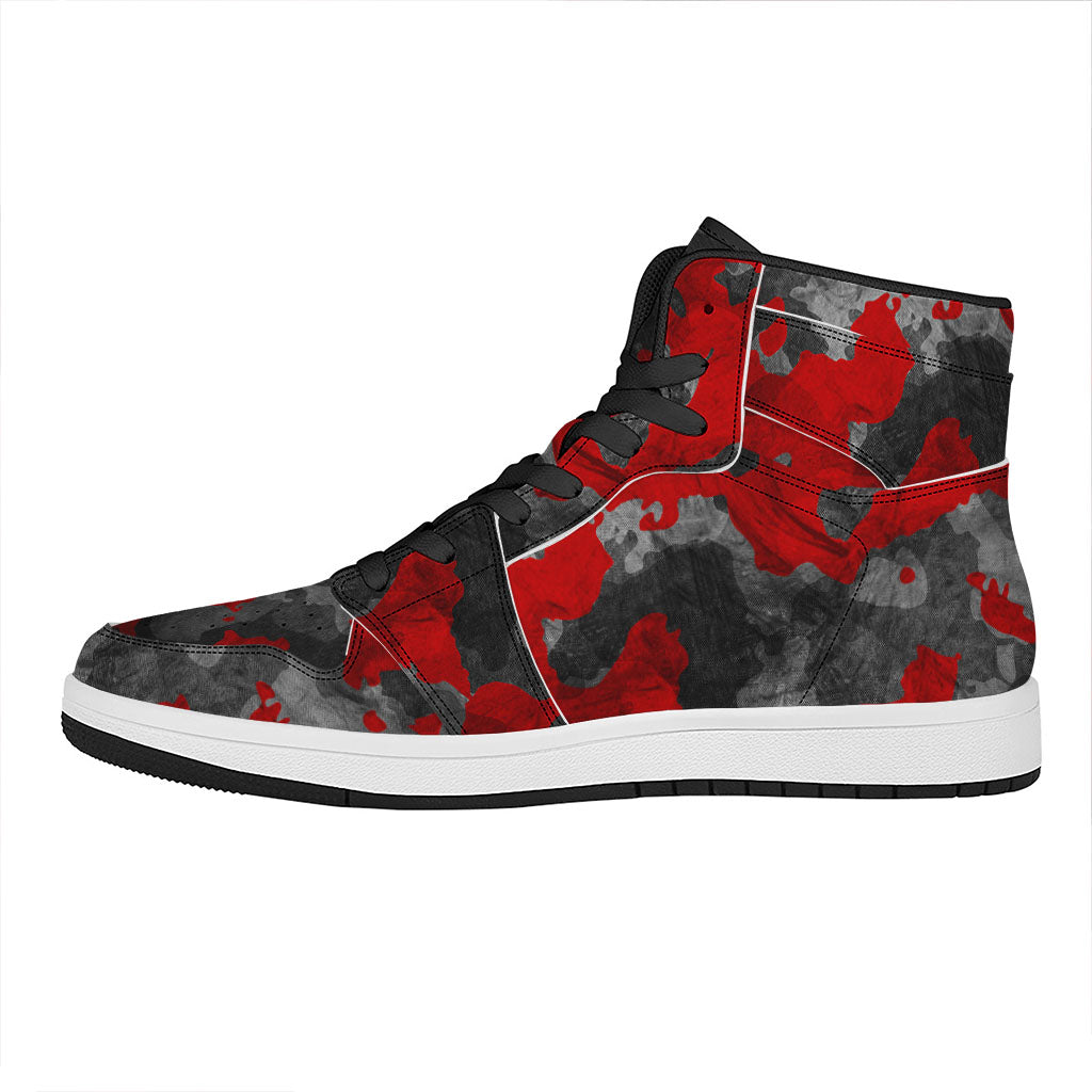 Black And Red Camouflage Print High Top Leather Sneakers