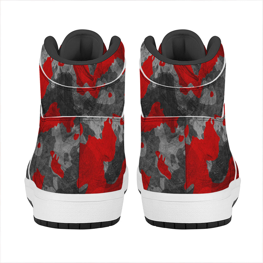 Black And Red Camouflage Print High Top Leather Sneakers