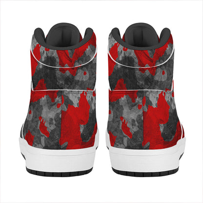 Black And Red Camouflage Print High Top Leather Sneakers