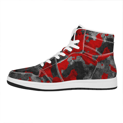 Black And Red Camouflage Print High Top Leather Sneakers