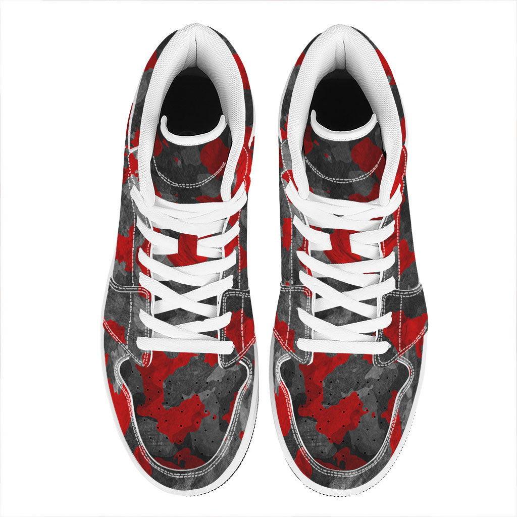 Black And Red Camouflage Print High Top Leather Sneakers