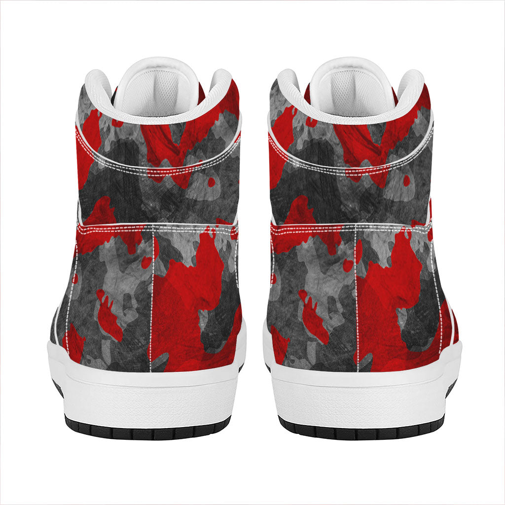 Black And Red Camouflage Print High Top Leather Sneakers