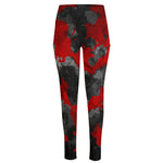 Black And Red Camouflage Print High-Waisted Pocket Leggings