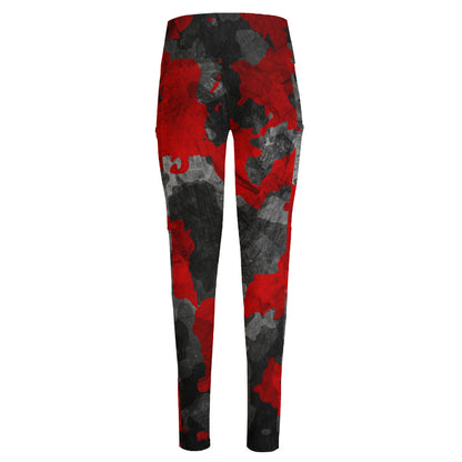 Black And Red Camouflage Print High-Waisted Pocket Leggings