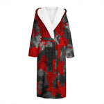 Black And Red Camouflage Print Hooded Bathrobe