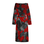 Black And Red Camouflage Print Hooded Bathrobe