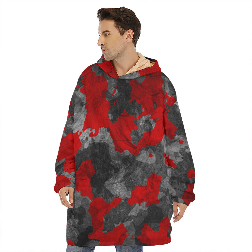 Black And Red Camouflage Print Hoodie Blanket