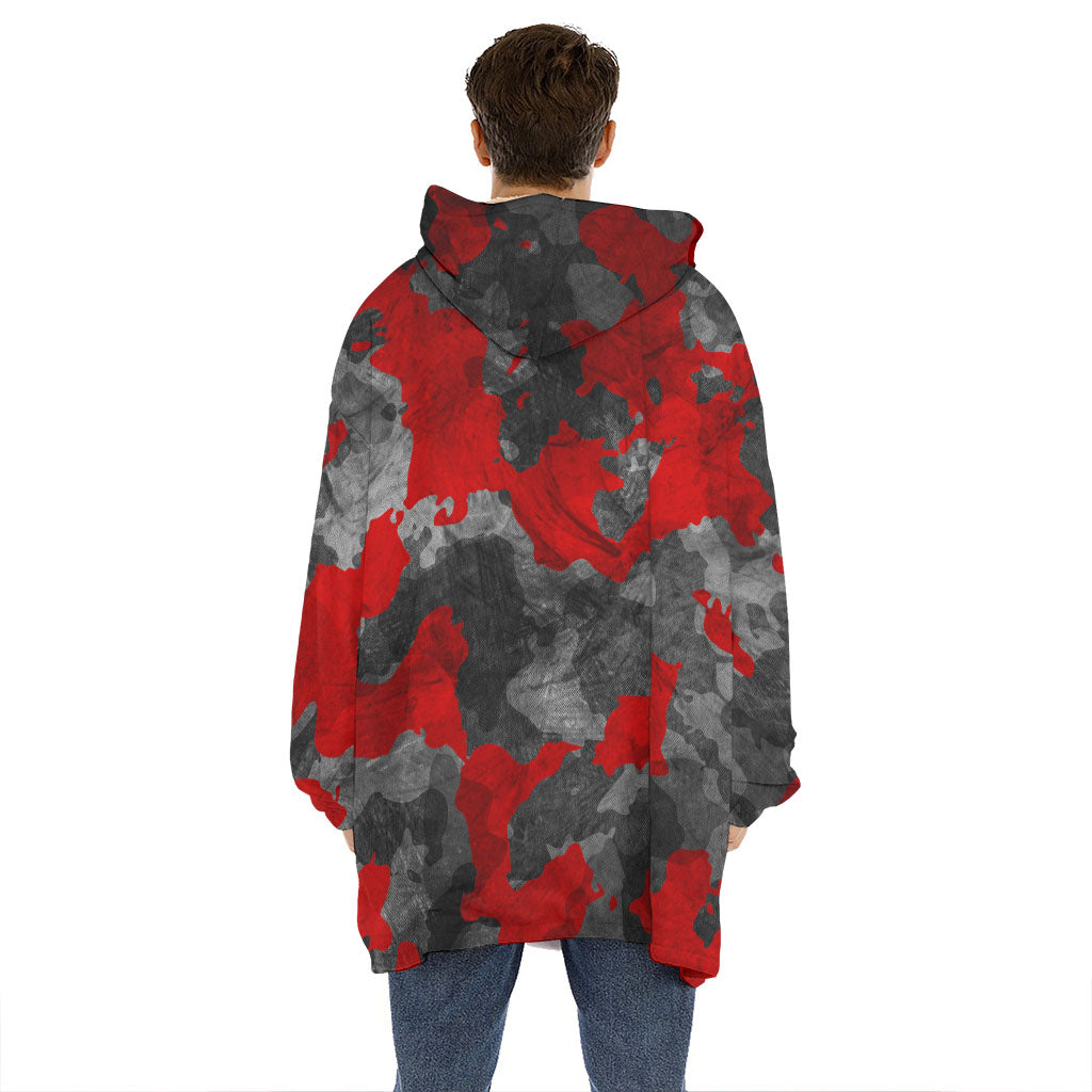 Black And Red Camouflage Print Hoodie Blanket
