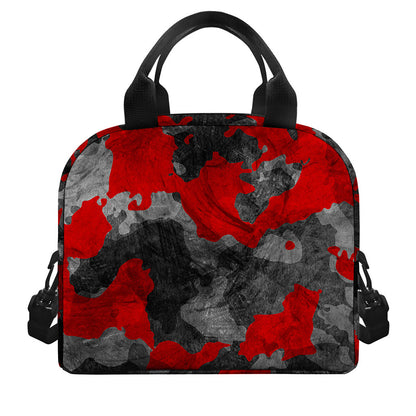 Black And Red Camouflage Print Insulated Lunch Bag