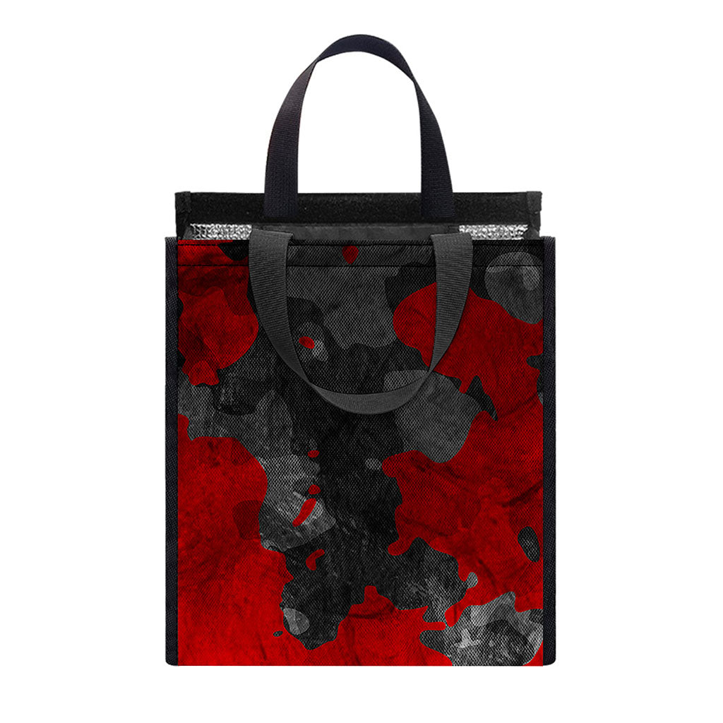 Black And Red Camouflage Print Insulated Lunch Tote