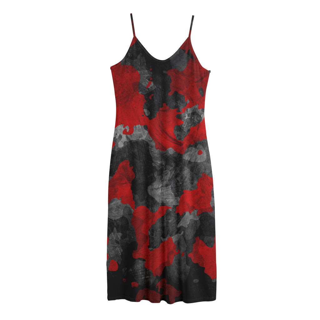 Black And Red Camouflage Print Jersey Midi Cami Dress