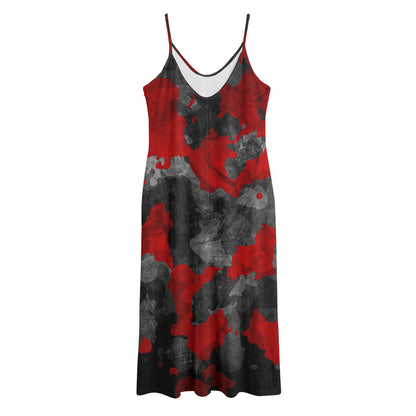 Black And Red Camouflage Print Jersey Midi Cami Dress