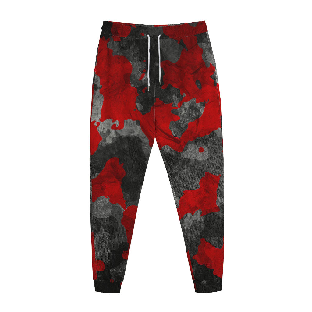Black And Red Camouflage Print Jogger Pants