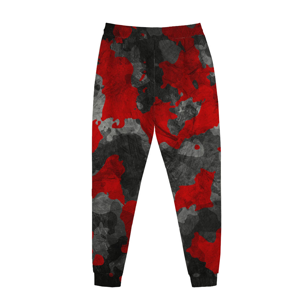 Black And Red Camouflage Print Jogger Pants