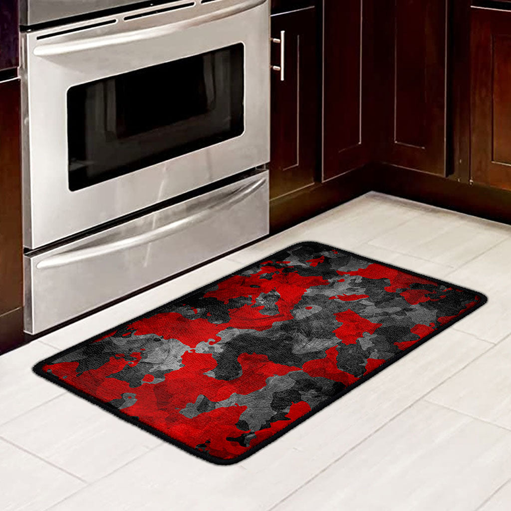 Black And Red Camouflage Print Kitchen Mat