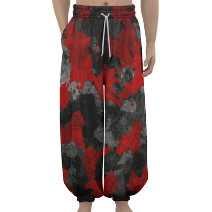 Black And Red Camouflage Print Lantern Pants
