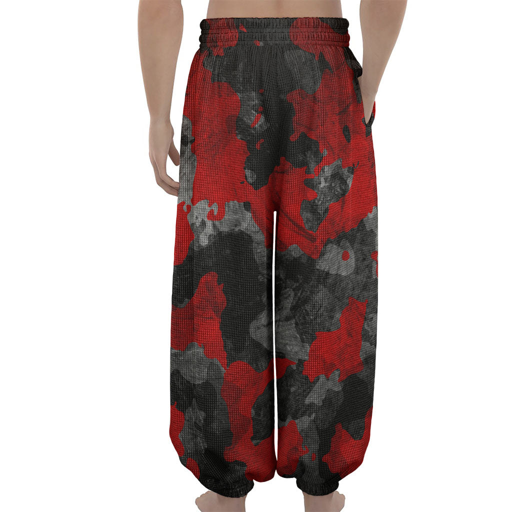 Black And Red Camouflage Print Lantern Pants
