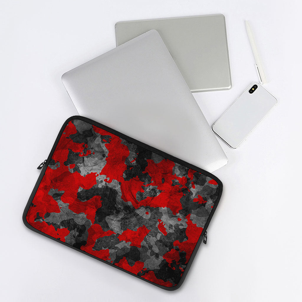Black And Red Camouflage Print Laptop Sleeve