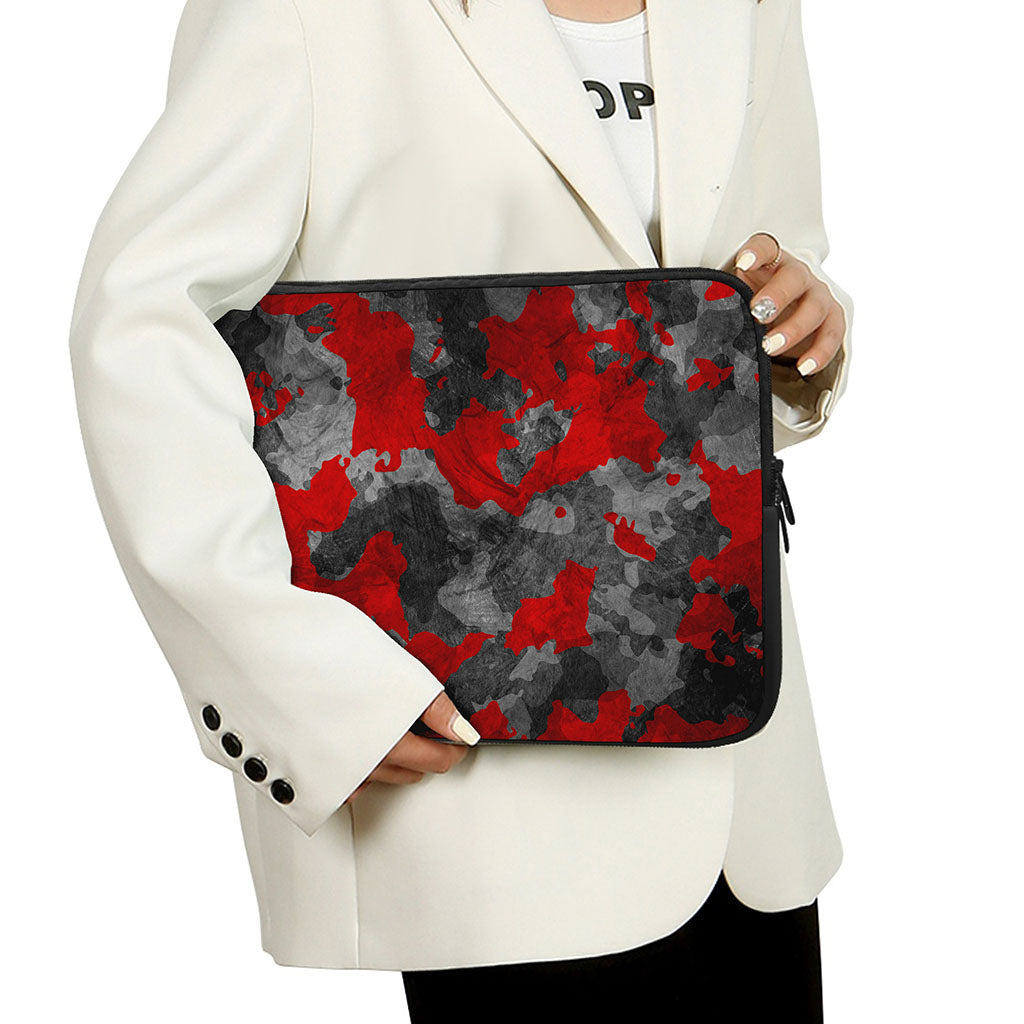 Black And Red Camouflage Print Laptop Sleeve