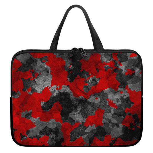 Black And Red Camouflage Print Laptop Sleeve With Handle