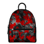 Black And Red Camouflage Print Leather Backpack