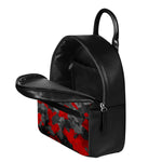 Black And Red Camouflage Print Leather Backpack