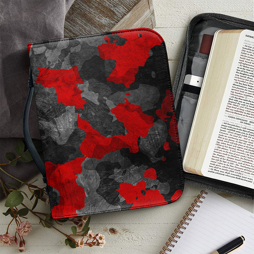 Black And Red Camouflage Print Leather Bible Cover