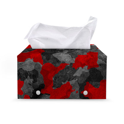 Black And Red Camouflage Print Leather Tissue Box Cover