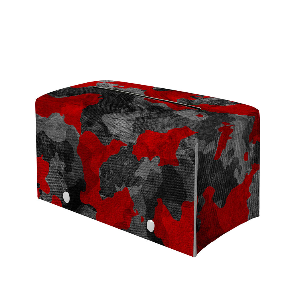 Black And Red Camouflage Print Leather Tissue Box Cover