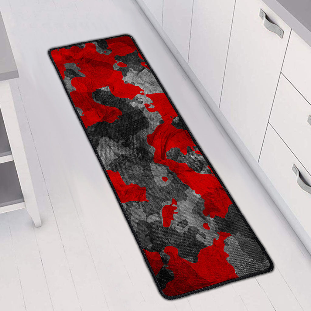 Black And Red Camouflage Print Long Kitchen Mat